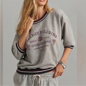 Pilcro Anthropologie The Niki Bubble Retro Graphic Sweatshirt Grey Navy Medium